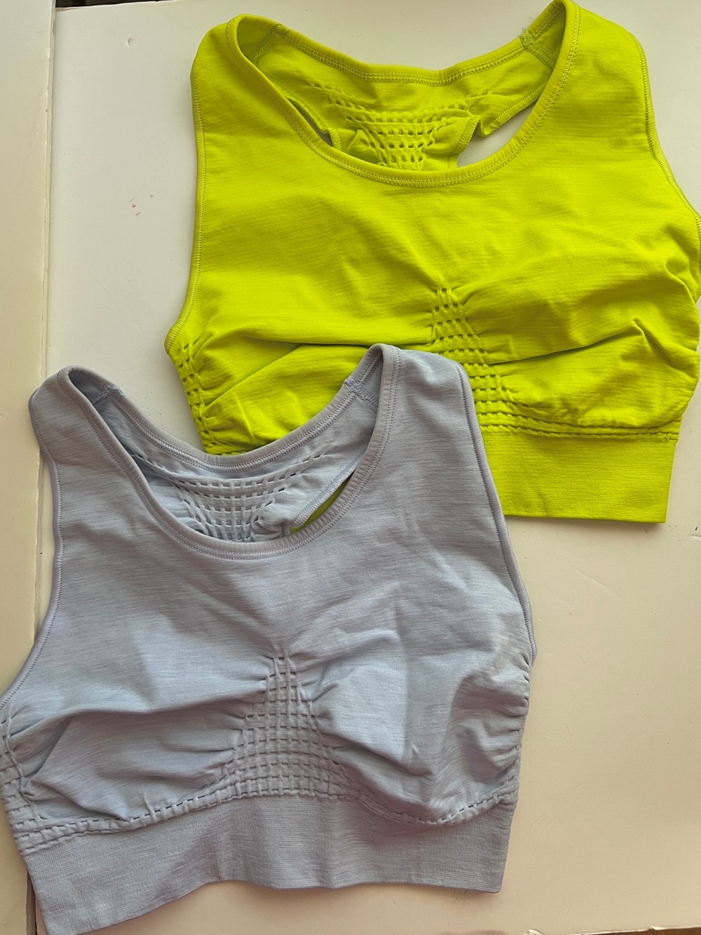 Sweaty Betty Racerback sports bras - Neon Yellow & pale blue size S NWOT